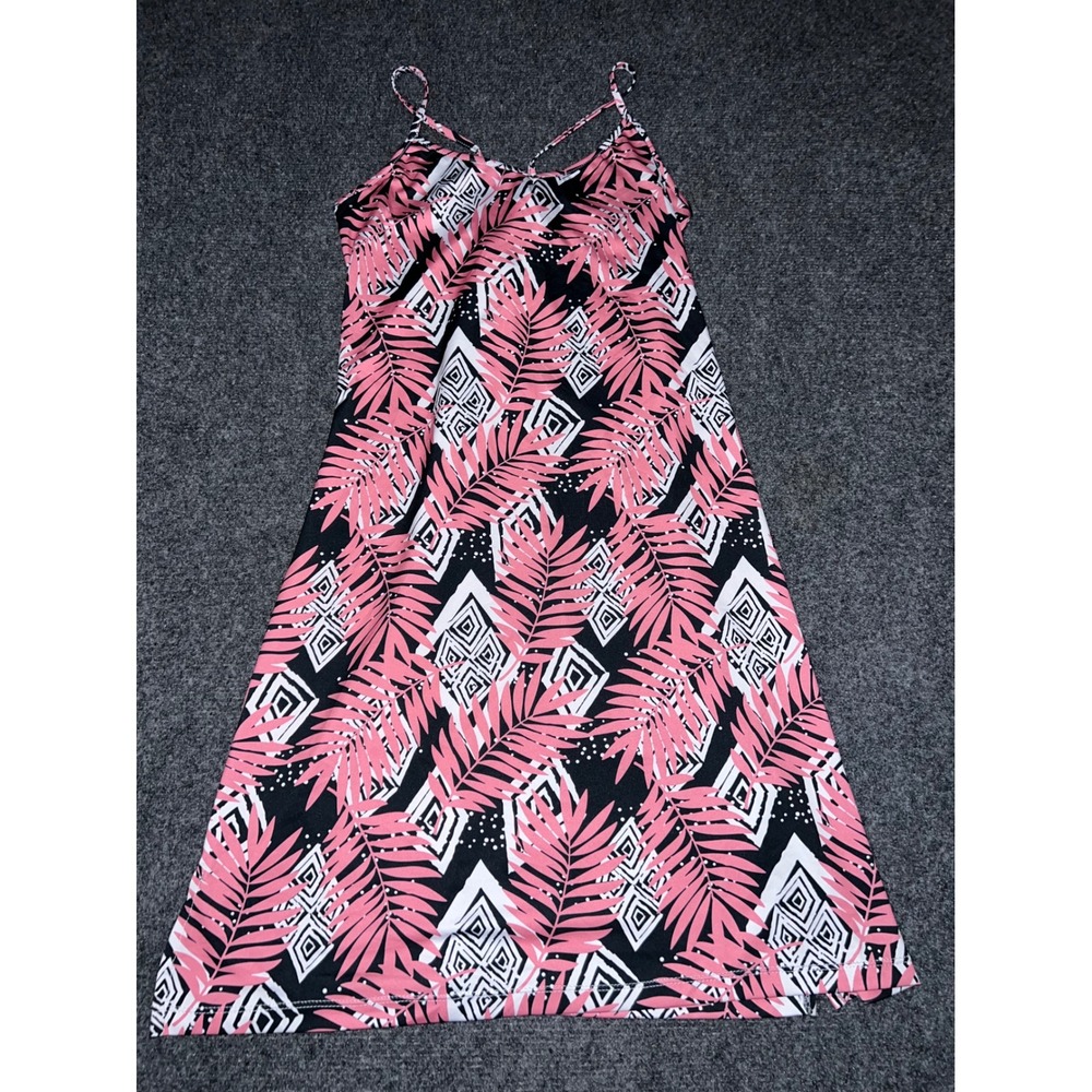 Hula Bay Pink Black Palm Leaf Print Mini Dress Size M Sleeveless Strappy